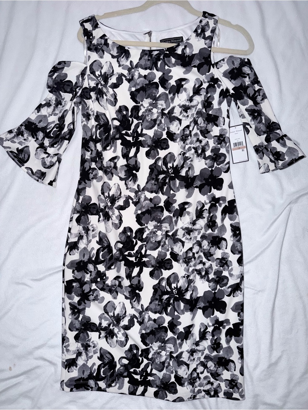 Cold-Shoulder Floral Sheath Dress